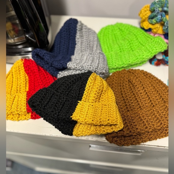 Cream & Green Crochet Beanie Hat made to order - Picture 6 of 8